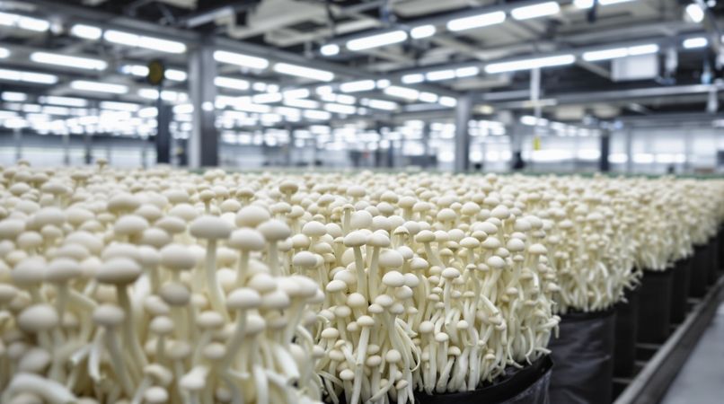 蘑菇视频菇房观察合集配图：栽培瓶里成束的金针菇